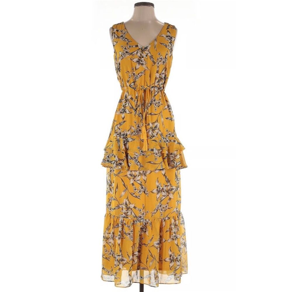 New Taylor Women's Size 8 Yellow Floral Tiered Maxi Dress Party/Cocktail Boho‎